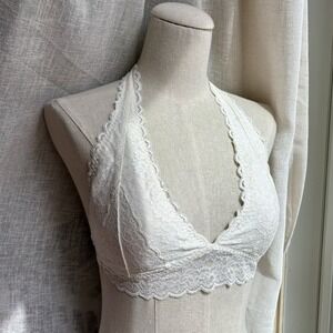 Gilly Hicks By Hollister Ivory Halter Bralette Women's L White Lace Bra Coquette